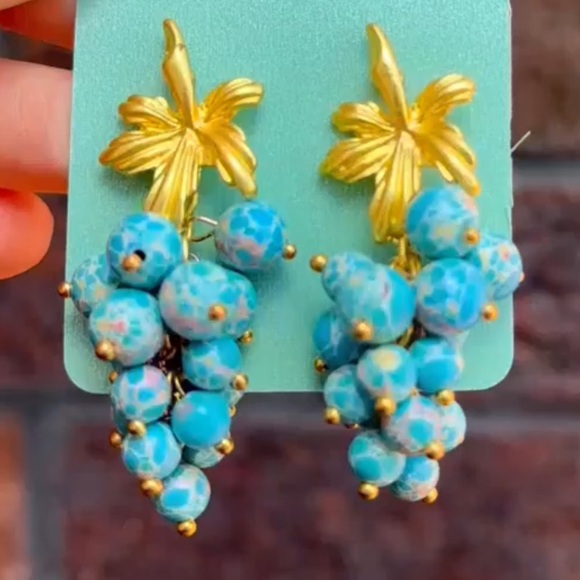 Turquoise Grape Leaf Earrings - Picture 2 of 8